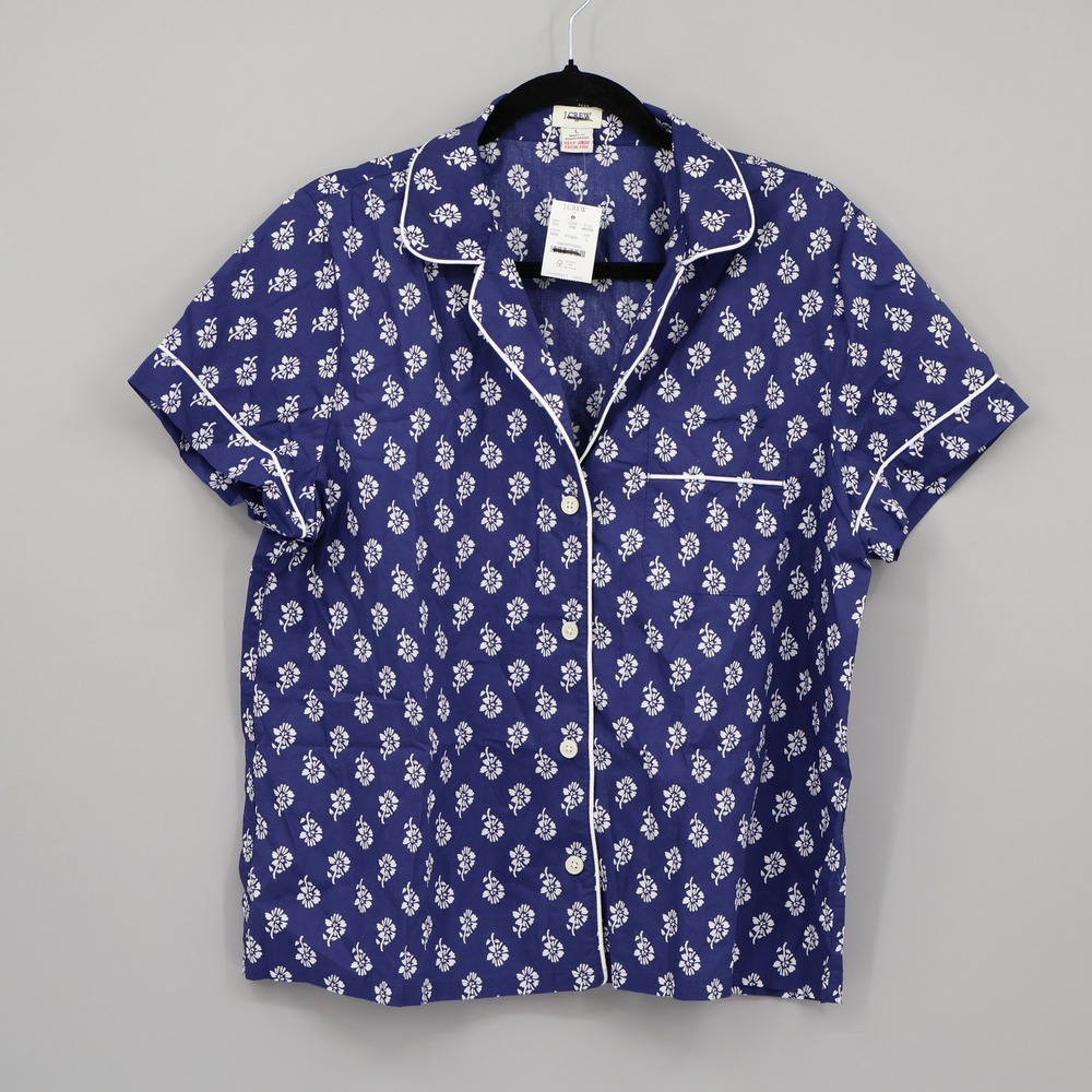 J. Crew Pajama Top Women L Blue Short Sleeve Floral Print Sleep Cozy Lounge Boho